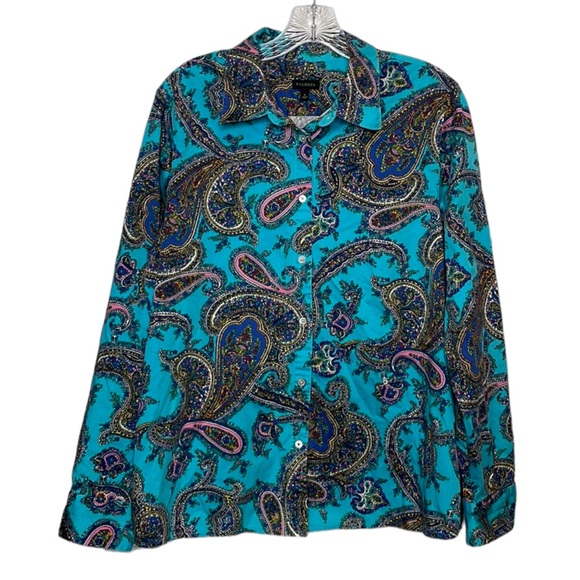 Talbots Tops - Talbots Paisley Blue Button Down Stretch Shirt Art to Wear Sz L